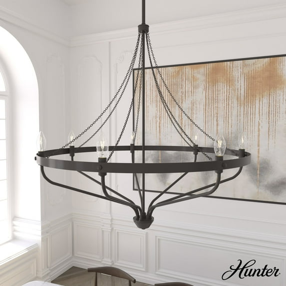 Hunter - Merlin 7-light Noble Bronze, Large Chandelier, Dimmable, Industrial Style, Empire Shaped, for Bedrooms, Dining, Living Rooms - 19798