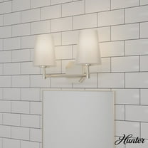 Hunter - Nolita 2-light Brushed Nickel, Medium Size Vanity Light, Dimmable, Modern Style, for Bedrooms, Dining, Living Rooms - 19879