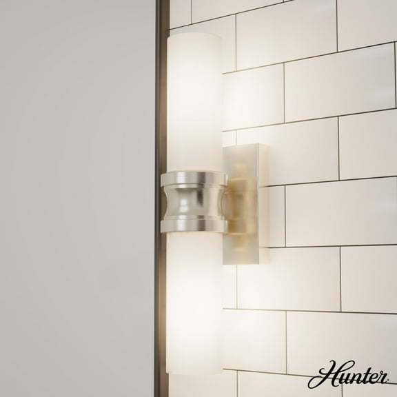 Hunter - Lenlock 2-light Brushed Nickel, Medium Size Vanity Light, Dimmable, Modern Style, for Bedrooms, Dining, Living Rooms - 19928