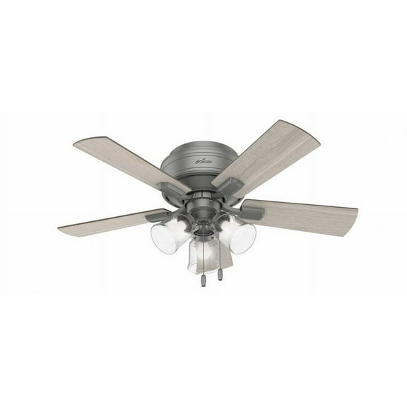 Hunter Fan 42" Crest field Matte Silver Low Profile Ceiling Fan with LED Light and Pull Chain