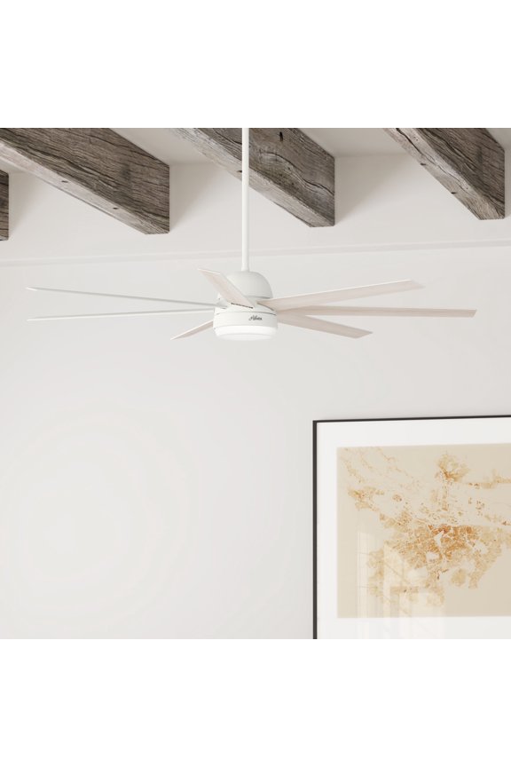 70 inch Indoor Ceiling Fan with LED Light and Wall Control - White Smart Ceiling Fan, Standard Mount, 7 Blades, For Bedroom or Living Room, Quiet - Phenomenon 51378, Matte White