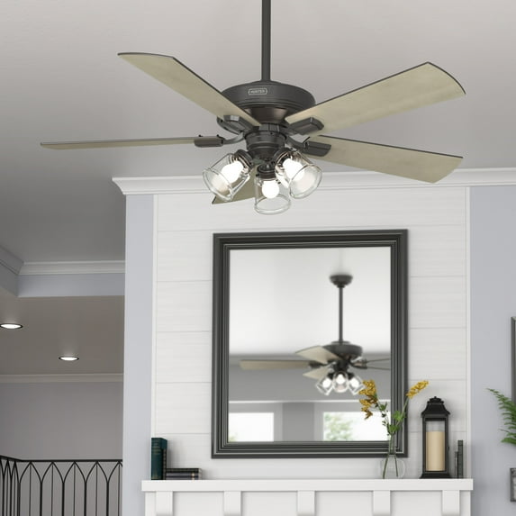 Hunter - Crestfield Indoor Ceiling Fan With Light, Remote, 52-inch, Noble Bronze, Casual-style, 3-speed WhisperWind Motor, 51856, for Living Rooms, Bedrooms