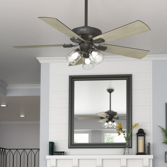 Hunter - Crestfield Indoor Ceiling Fan With Light, Remote, 52-inch, Noble Bronze, Casual-style, 3-speed WhisperWind Motor, 51856, for Living Rooms, Bedrooms