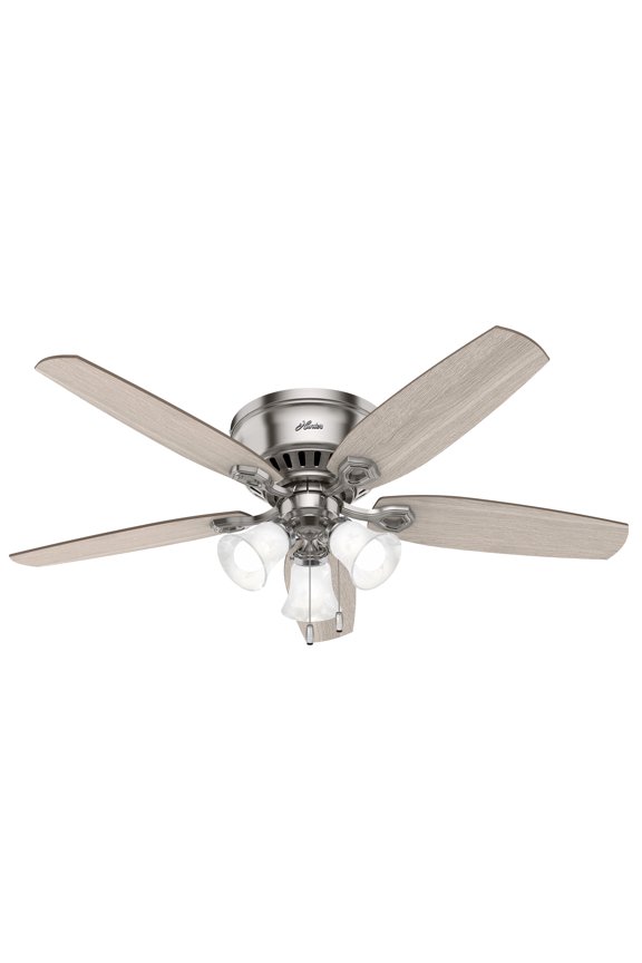 52 inch Indoor Ceiling Fan with LED Lights - Ceiling Fan with Pull Chain, For Bedroom, Living Room, or Kitchen, Low Profile Mount, No Remote, 5 Blades - Builder 51112, Brushed Nickel