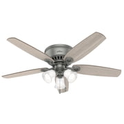 Hunter 52 inch Indoor Ceiling Fan with LED Lights - Ceiling Fan with Pull Chain, For Bedroom, Living Room, or Kitchen, Low Profile Mount, No Remote, 5 Blades - Builder 51113, Matte Silver