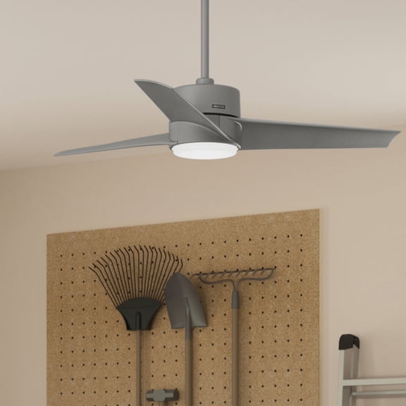 Hunter 54 inch Outdoor or Indoor Ceiling Fan with LED Light - Ceiling Fan with Wall Control, For Patio, Garage, or Porch, Quiet, Standard Mount, 3 Blades - Havoc 59472, Matte Silver