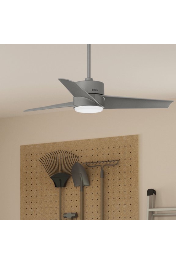 54 inch Outdoor or Indoor Ceiling Fan with LED Light - Ceiling Fan with Wall Control, For Patio, Garage, or Porch, Quiet, Standard Mount, 3 Blades - Havoc 59472, Matte Silver