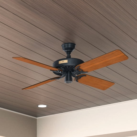 Hunter 52 inch Outdoor or Indoor Ceiling Fan No Light - Black Ceiling Fan without Light, For Patio, Porch, Garage, or Living Room, Standard Mount, 5 Blades, Pull Chain - Original 23838, Matte Black