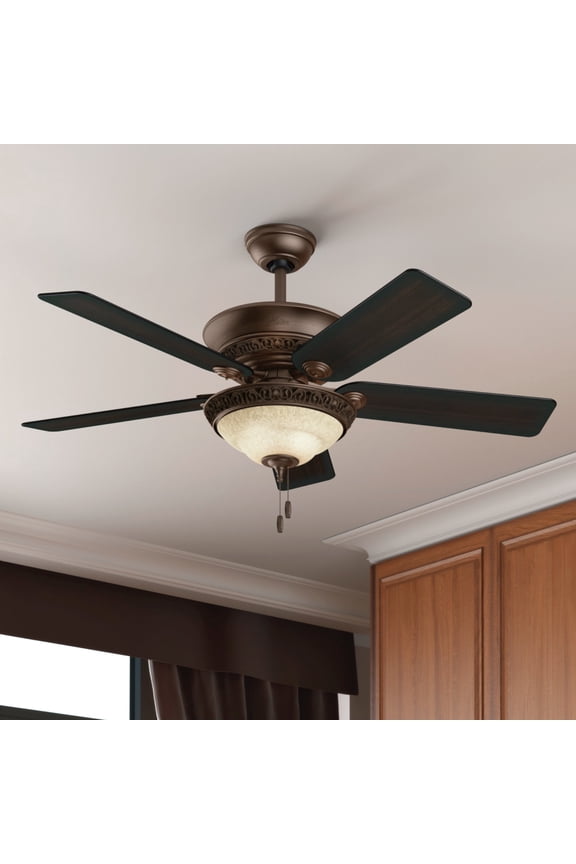 52 inch Indoor Ceiling Fan with LED Light - Brown Ceiling Fan with Pull Chain, For Bedroom or Living Room, Standard Mount, No Remote, 5 Blades - Italian Countryside 53200, P.A. Cocoa