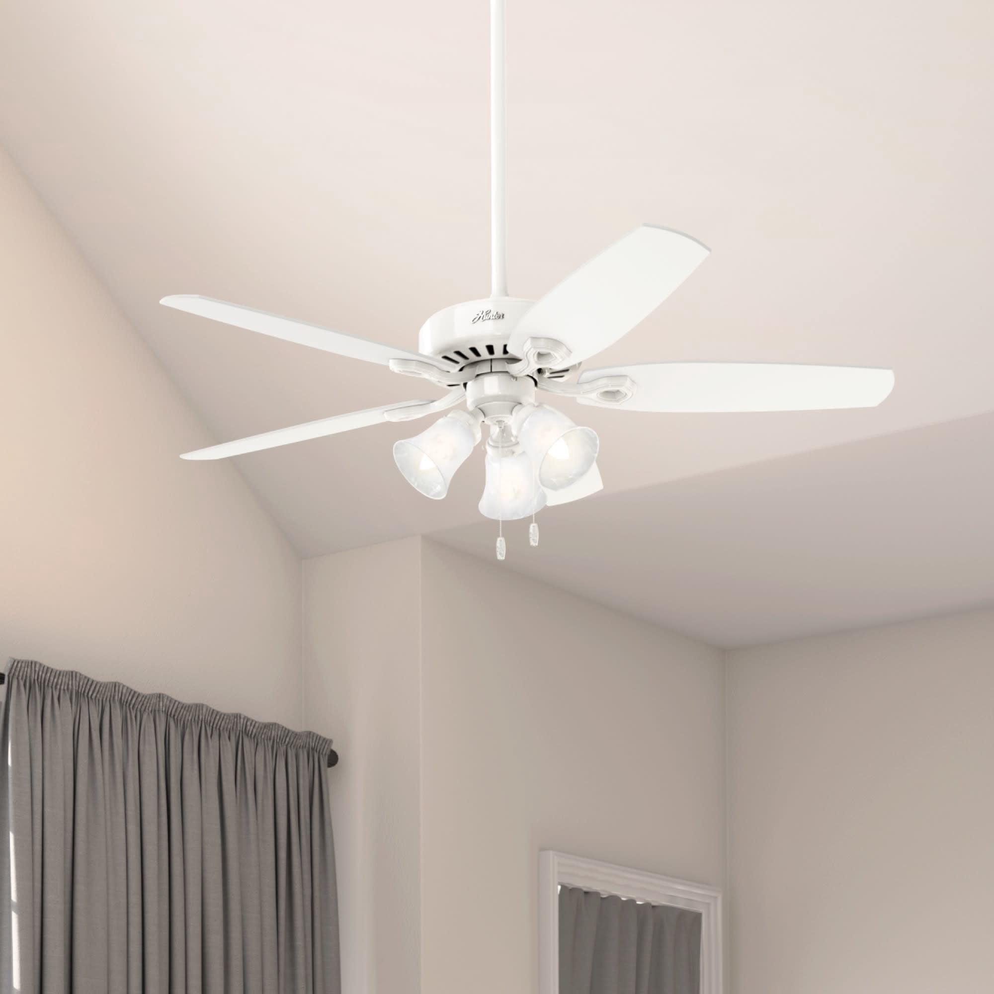 Ventilatore A Soffitto Hunter Builder Plus 52" | Con Luci E Catena Di Comando | Motore Reversibile, Finto Vetro Smerigliato, FInish Snow White - 3