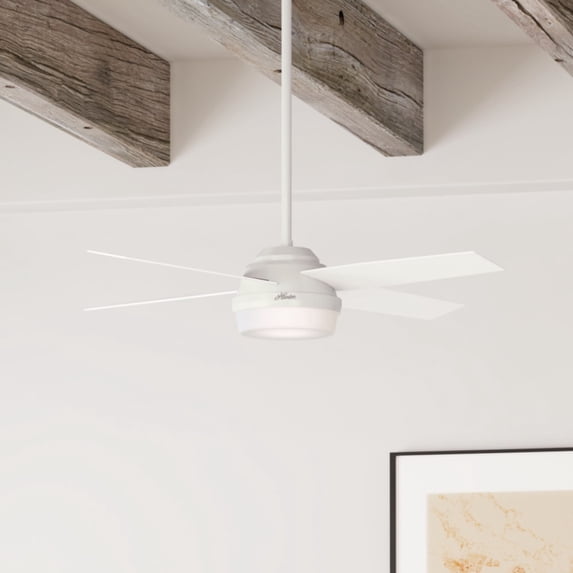 Hunter 52 inch Indoor Ceiling Fan with LED Light and Remote Control - White Modern Ceiling Fan, Standard Mount, 4 Blades, For Bedroom, Living Room, or Kitchen, Quiet - Dempsey 59217, Fresh White