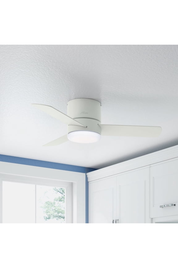 - Minimus Indoor Low Profile Ceiling Fan With Light, Remote, 44-inch, Fresh White, Casual-style, 3-speed WhisperWind Motor, 59452, for Living Rooms, Bedrooms