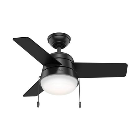 Hunter - Aker Indoor Ceiling Fan With Light, 36-inch, Matte Black, Modern-style, 3-speed WhisperWind Motor, 59302, for living rooms, bedrooms, home offices, kitchens