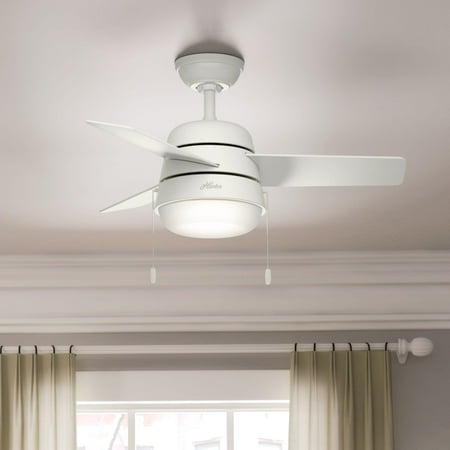 Hunter - Aker Indoor Ceiling Fan With Light, 36-inch, Fresh White, Modern-style, 3-speed WhisperWind Motor, 59301, for living rooms, bedrooms, home offices, kitchens
