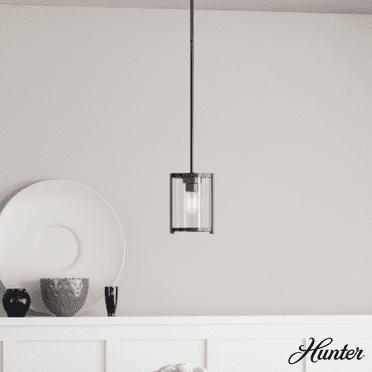 Hunter - Astwood 1-light Matte Black, Mini Pendant Light, Dimmable, Caged Style, Cylinder Shaped, for Bedrooms, Kitchens, Dining, Living Rooms - 19005
