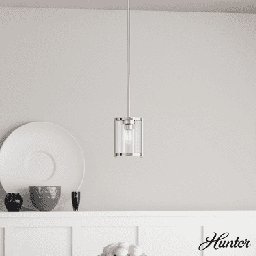Hunter - Astwood 1-light Polished Nickel, Mini Pendant Light, Dimmable, Caged Style, Cylinder Shaped, for Bedrooms, Kitchens, Dining, Living Rooms - 19004