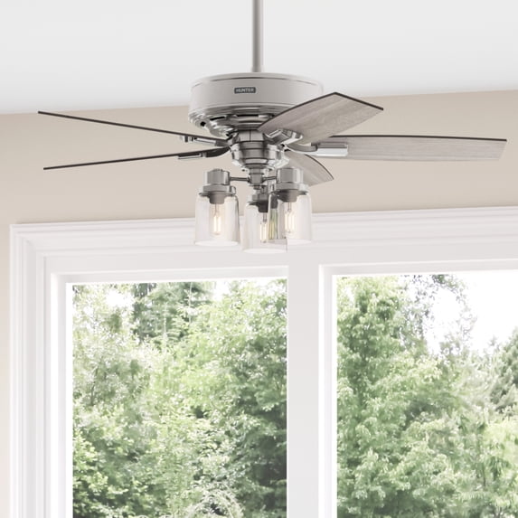 Hunter - Bennett Indoor Ceiling Fan With Light, Remote, 44-inch, Brushed Nickel, Transitional-style, 3-speed WhisperWind Motor, 50417, for living rooms, bedrooms, home offices, kitchens