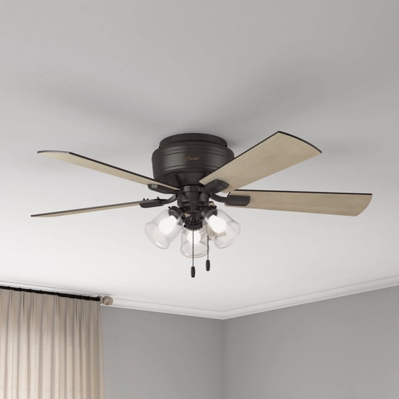 Hunter 52 inch Indoor Ceiling Fan with LED Lights and Pull Chain - Low Profile Mount Bronze Ceiling Fan, 5 Blades, For Bedroom, Living Room, or Kitchen, Quiet - Crestfield 54208, Noble Bronze