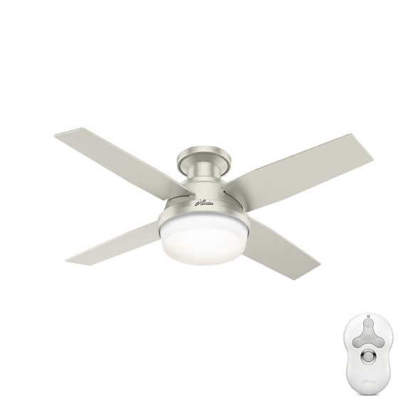 Hunter - Dempsey Indoor/Outdoor Low Profile Ceiling Fan With Light, Remote, 44-inch, Matte Nickel, Casual-style, 3-speed WhisperWind Motor, 50398, for porches, patios, sunrooms, bathrooms