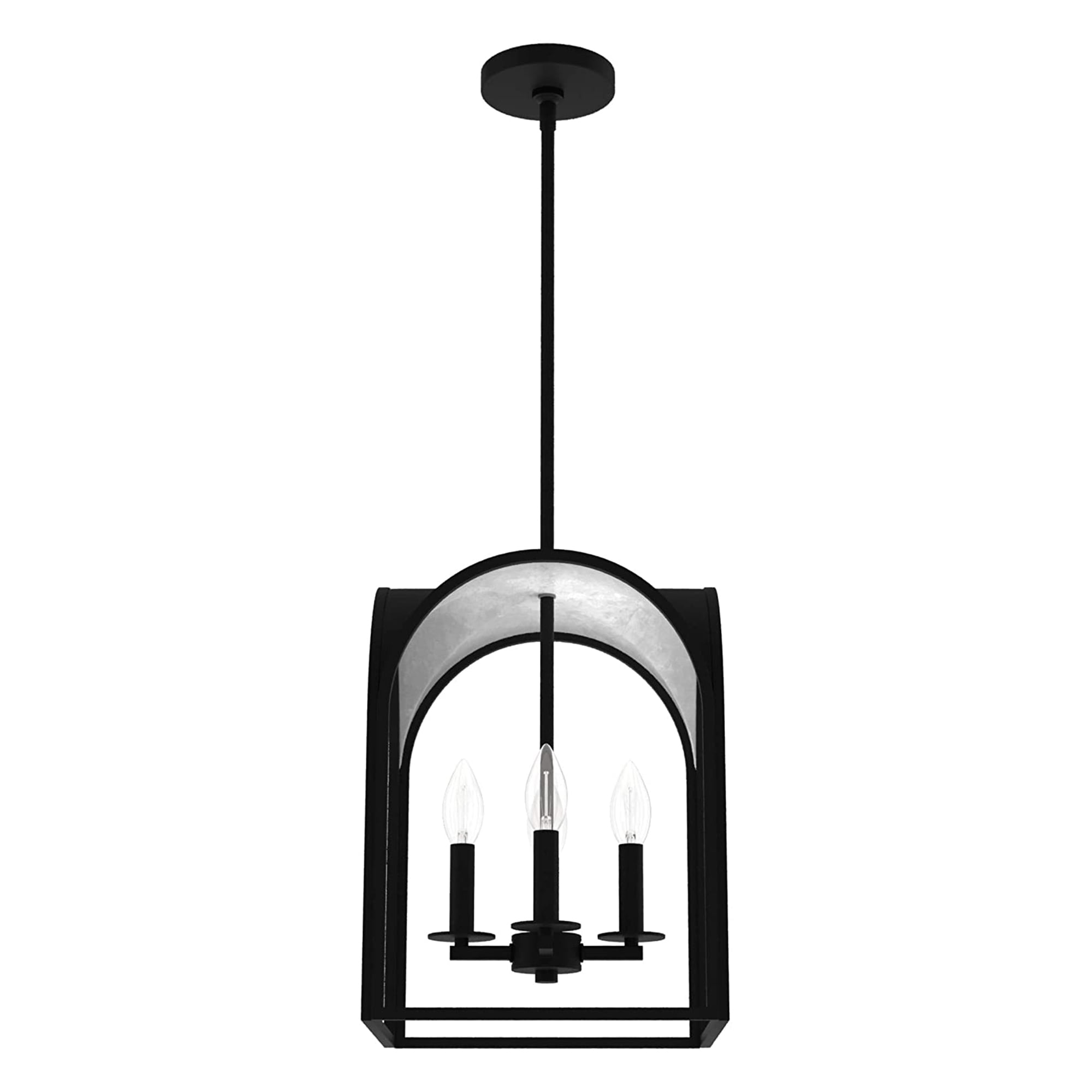12" Black Iron and Silver Leaf Lantern Pendant Light
