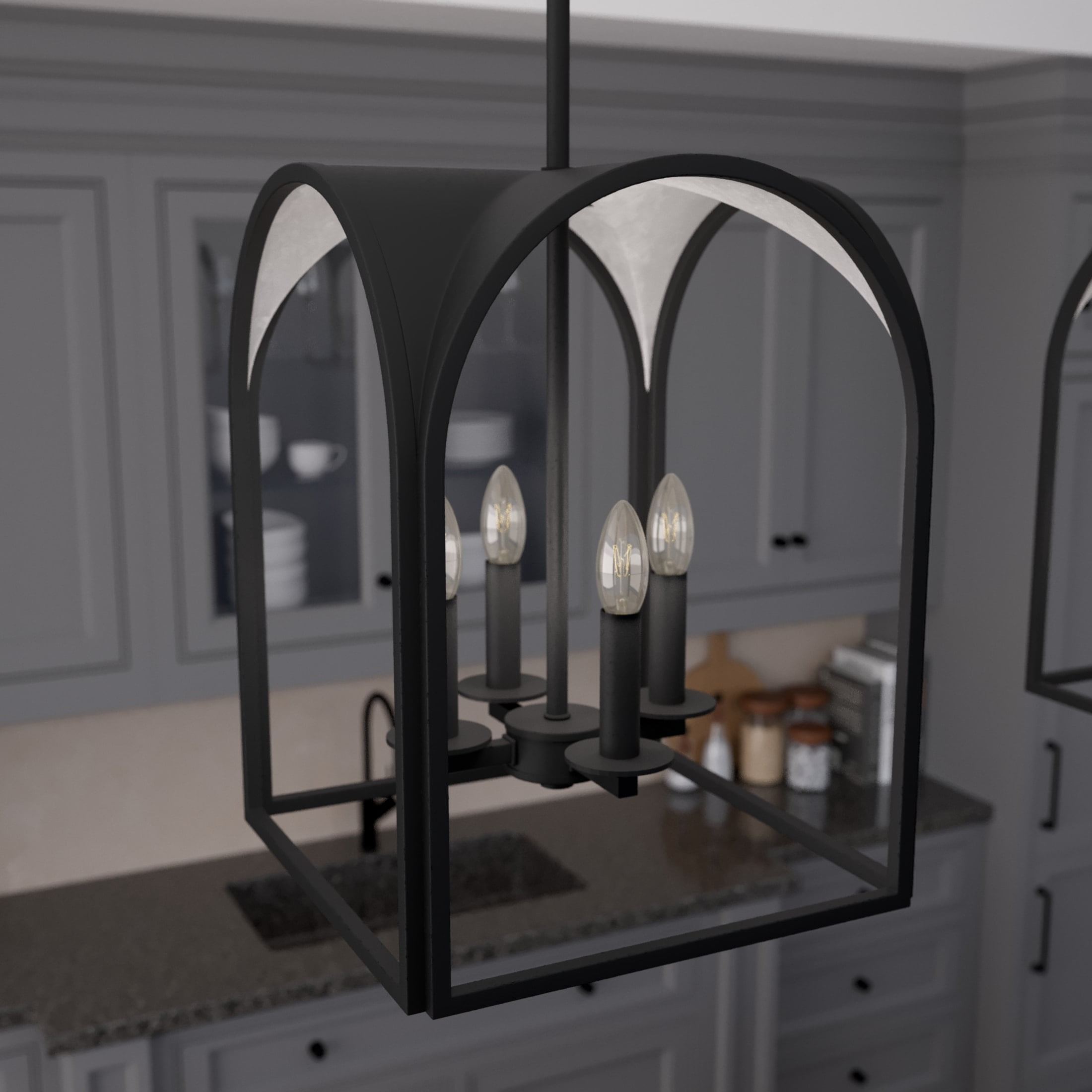 12" Black Iron and Silver Leaf Lantern Pendant Light