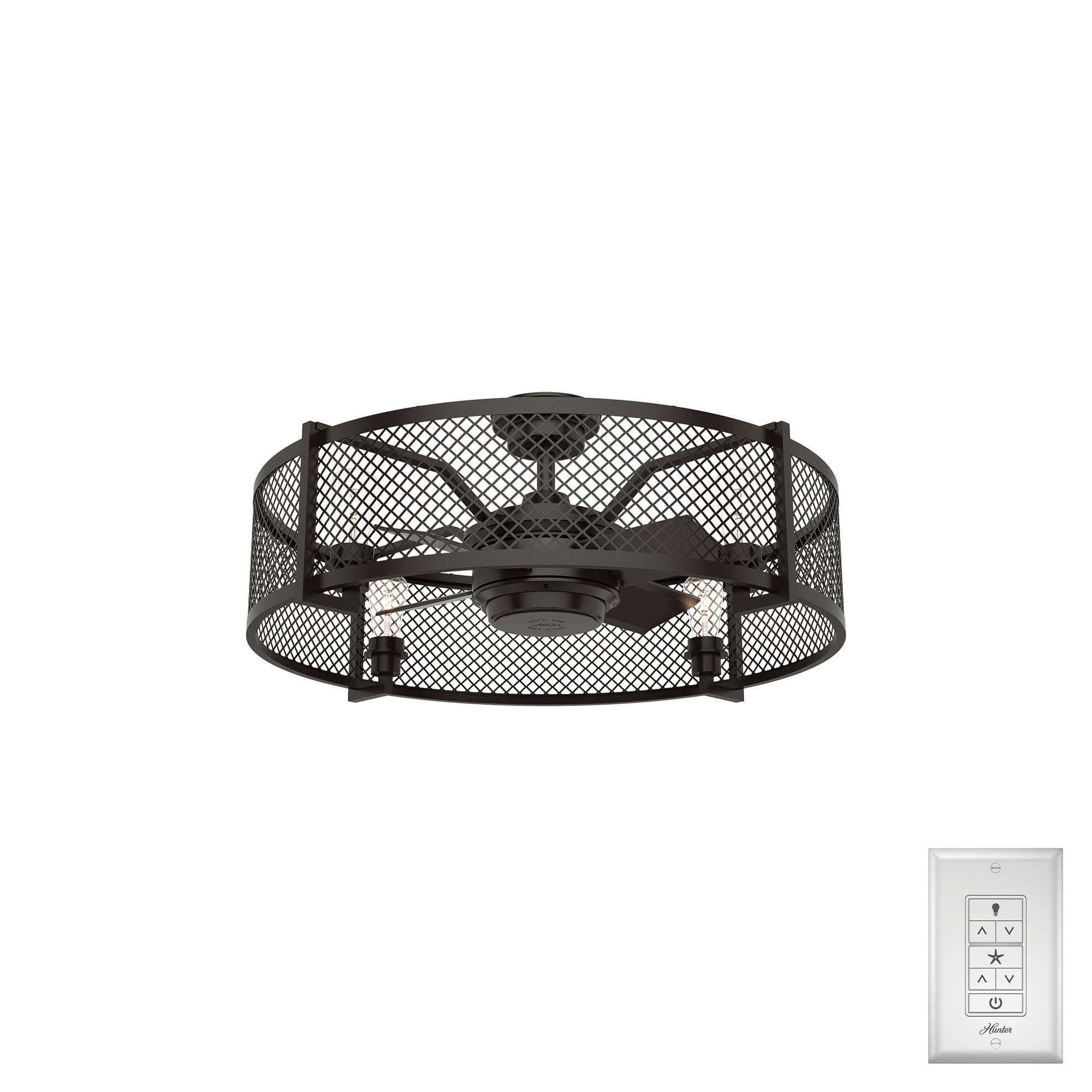 Hunter 23 inch Indoor Caged Ceiling Fan with LED Lights - Farmhouse Ceiling Fan, Standard Mount, 4 Blades, Wall Control, For Bedroom, Dining or Living Room, or Kitchen - Fennec 50724, Noble Bronze