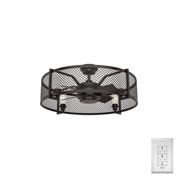 Hunter 23 inch Indoor Caged Ceiling Fan with LED Lights - Farmhouse Ceiling Fan, Standard Mount, 4 Blades, Wall Control, For Bedroom, Dining or Living Room, or Kitchen - Fennec 50724, Noble Bronze