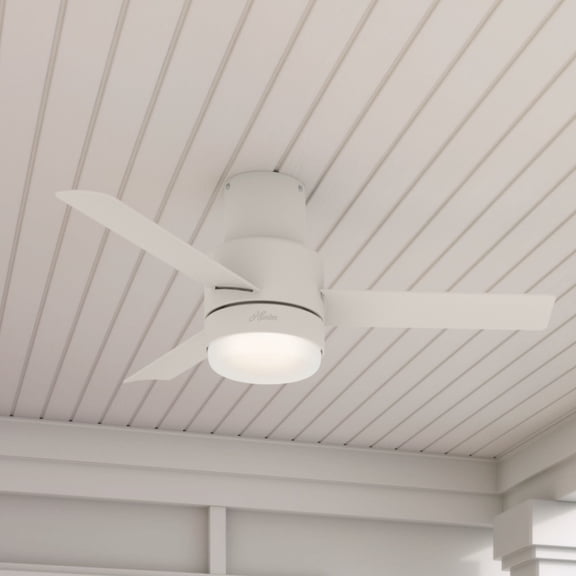 Hunter - Gilmour Indoor/Outdoor Low Profile Ceiling Fan With Light, Remote, 44-inch, Matte White, Casual-style, 3-speed WhisperWind Motor, 51334, for Porches, Bathrooms