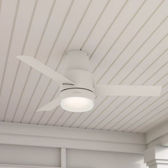 Hunter - Gilmour Indoor/Outdoor Low Profile Ceiling Fan With Light, Remote, 44-inch, Matte White, Casual-style, 3-speed WhisperWind Motor, 51334, for Porches, Bathrooms