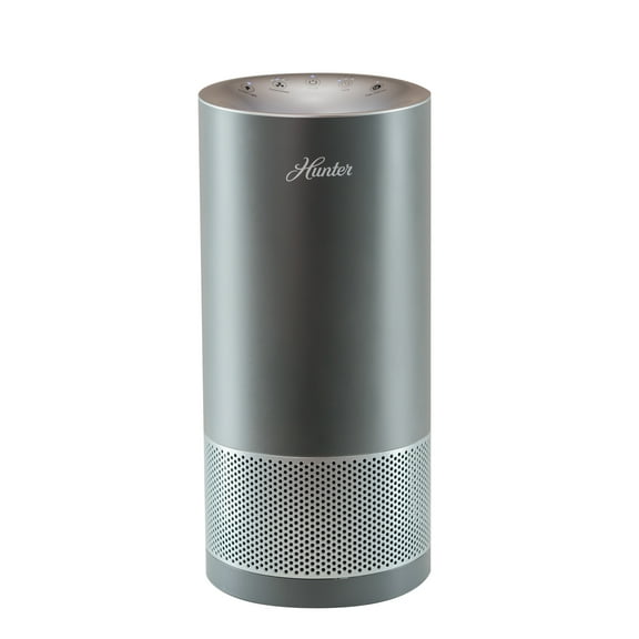 Hunter Fan Company HP400 Round Tower Air Purifier for Small Rooms, Featuring True HEPA Filtration and EcoSilver® Pre-Filter for Allergy and Asthma Relief