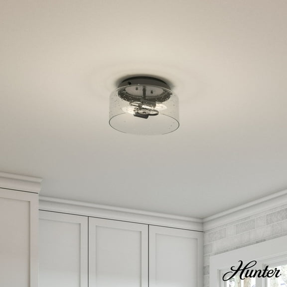 Hunter - Hartland 2-light Noble Bronze, Medium Size Flush Mount Light, Dimmable, Casual Style, Round Shaped, for Bedrooms, Dining, Living Rooms - 19015