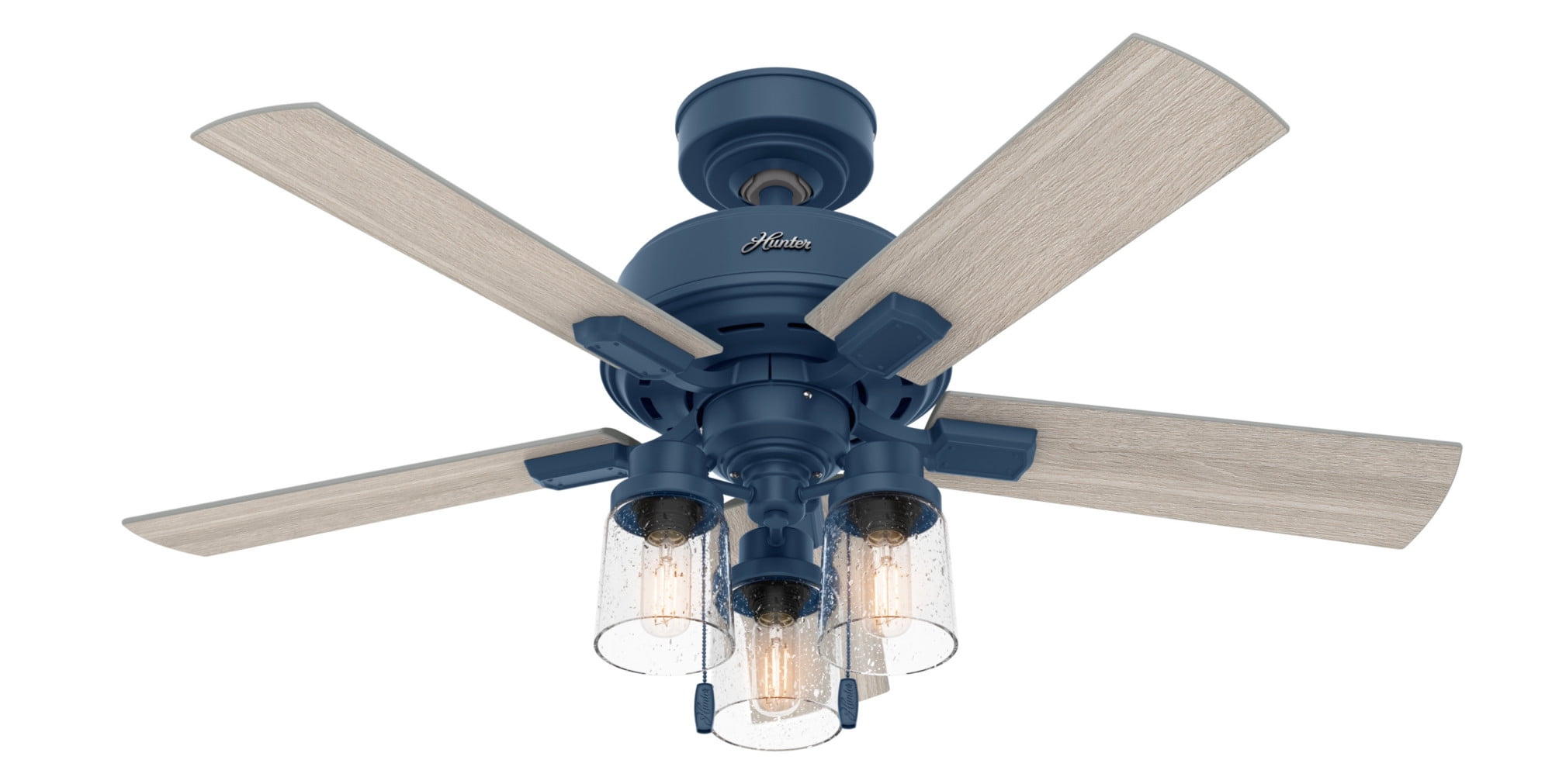 Hartland Indigo Blue 44" LED Ceiling Fan with 5 Light Gray Oak Blades