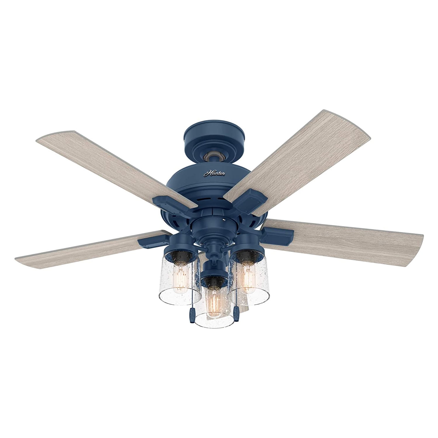 Hartland Indigo Blue 44" LED Ceiling Fan with 5 Light Gray Oak Blades