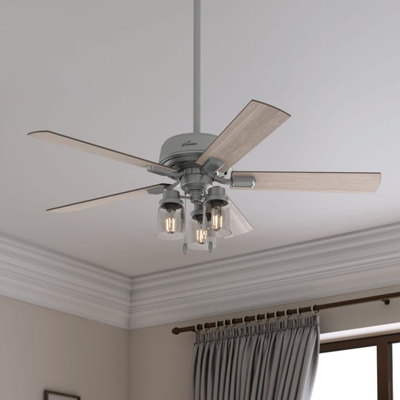 Hunter 52 inch Indoor Ceiling Fan with LED Lights - Ceiling Fan with Pull Chain, For Bedroom, Living Room, or Kitchen, Standard Mount, No Remote, 5 Blades - Hartland 50651, Matte Silver