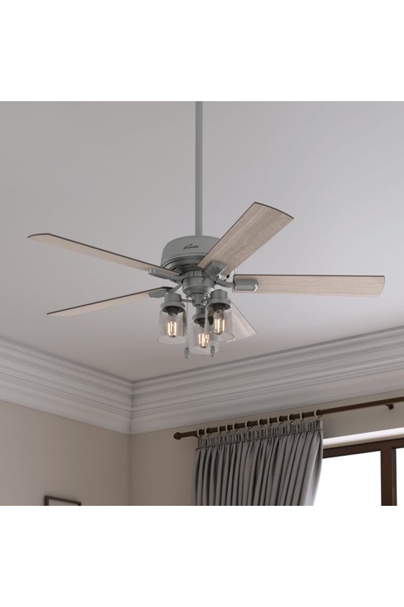 52 inch Indoor Ceiling Fan with LED Lights - Ceiling Fan with Pull Chain, For Bedroom, Living Room, or Kitchen, Standard Mount, No Remote, 5 Blades - Hartland 50651, Matte Silver