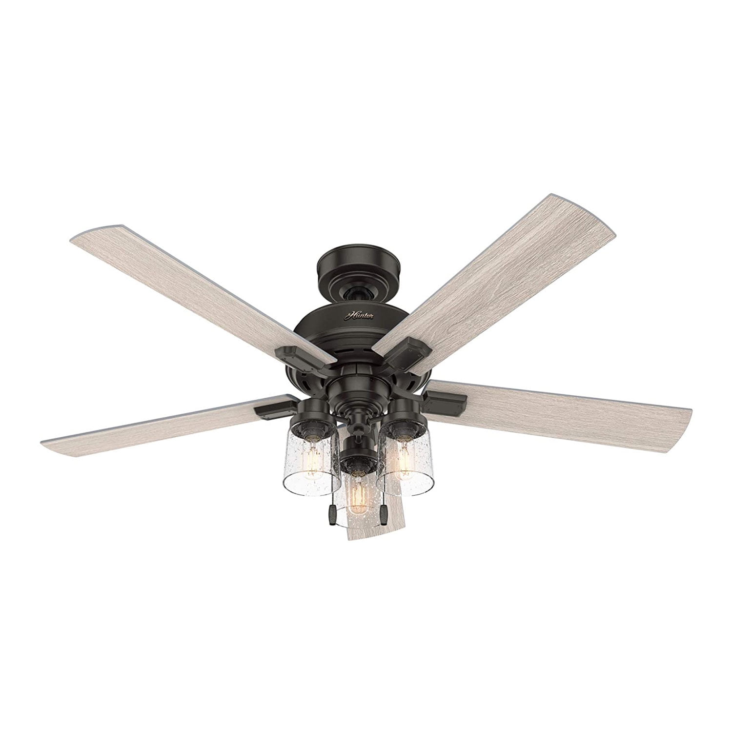 52" Noble Bronze and Light Gray Oak Chandelier Ceiling Fan with Lighting