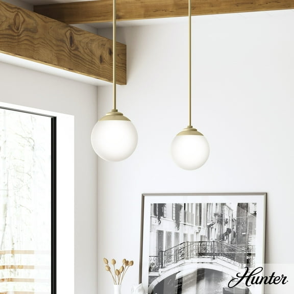 Hunter - Hepburn 1-light Modern Brass, Small Pendant Light, Dimmable, Modern Style, Globe Shaped, for Bedrooms, Dining, Living Rooms - 19018