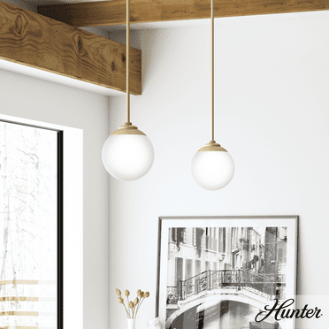 Hunter - Hepburn 1-light Modern Brass, Small Pendant Light, Dimmable, Modern Style, Globe Shaped, for Bedrooms, Kitchens, Dining, Living Rooms - 19018