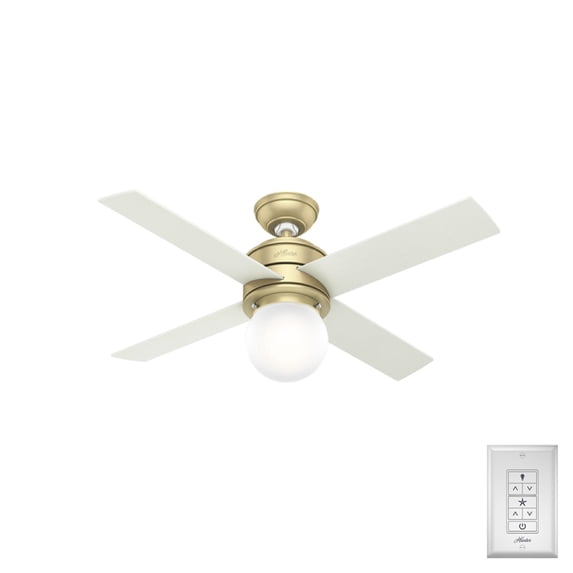 Hunter 44 inch Indoor Ceiling Fan with LED Light - Ceiling Fan for Bedroom, Living Room, or Kitchen, Standard Mount, Wall Control, 4 Blades, Includes Bulb - Hepburn 52313, Modern Brass