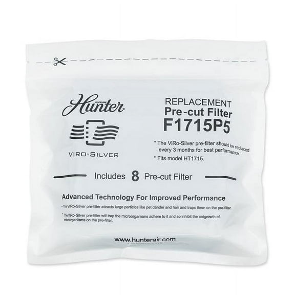 Hunter Fan Company Hunter F1715P5 EcoSilver Replacement Air Purifier Pre-Filter 8-Pack for Model HT1715, 8 Count (Pack of 1), Black