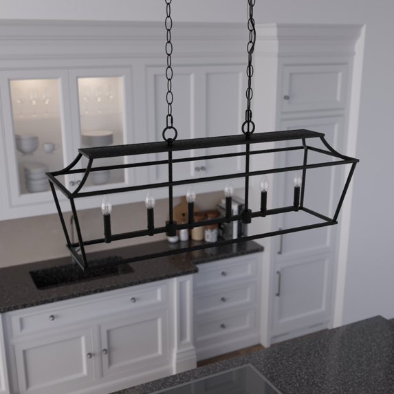 Hunter - Laurel Ridge 6-light Natural Black Iron, Extra Large Chandelier, Dimmable, Formal Style, Linear Shaped, for Bedrooms, Dining, Living Rooms - 19077