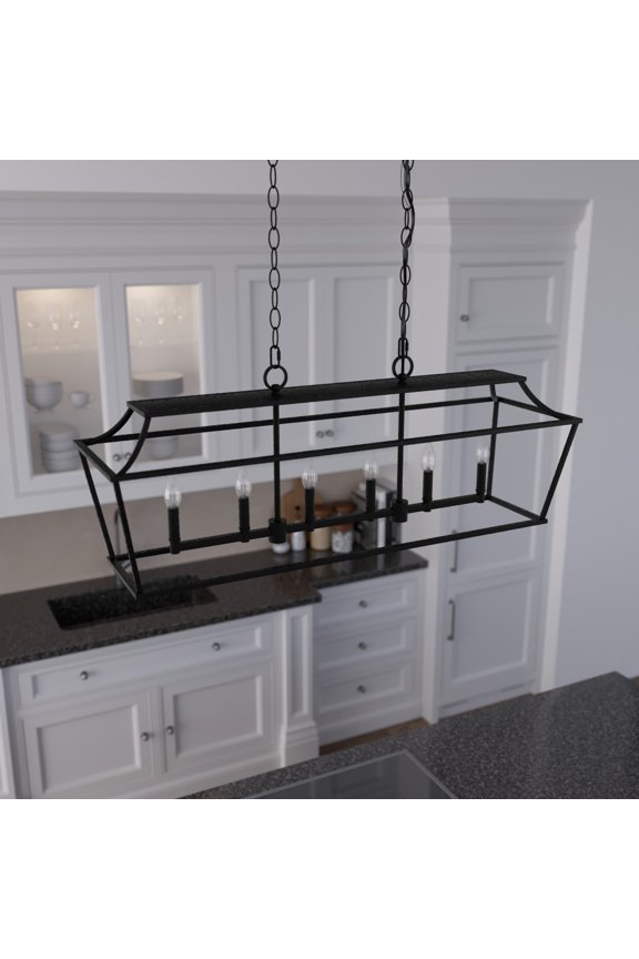 - Laurel Ridge 6-light Natural Black Iron, Extra Large Chandelier, Dimmable, Formal Style, Linear Shaped, for Bedrooms, Dining, Living Rooms - 19077