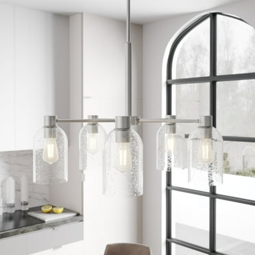 Hunter - Lochemeade 5-light Brushed Nickel, Large Chandelier, Dimmable, Modern Style, Candle Shaped, for Bedrooms, Kitchens, Dining, Living Rooms - 19197