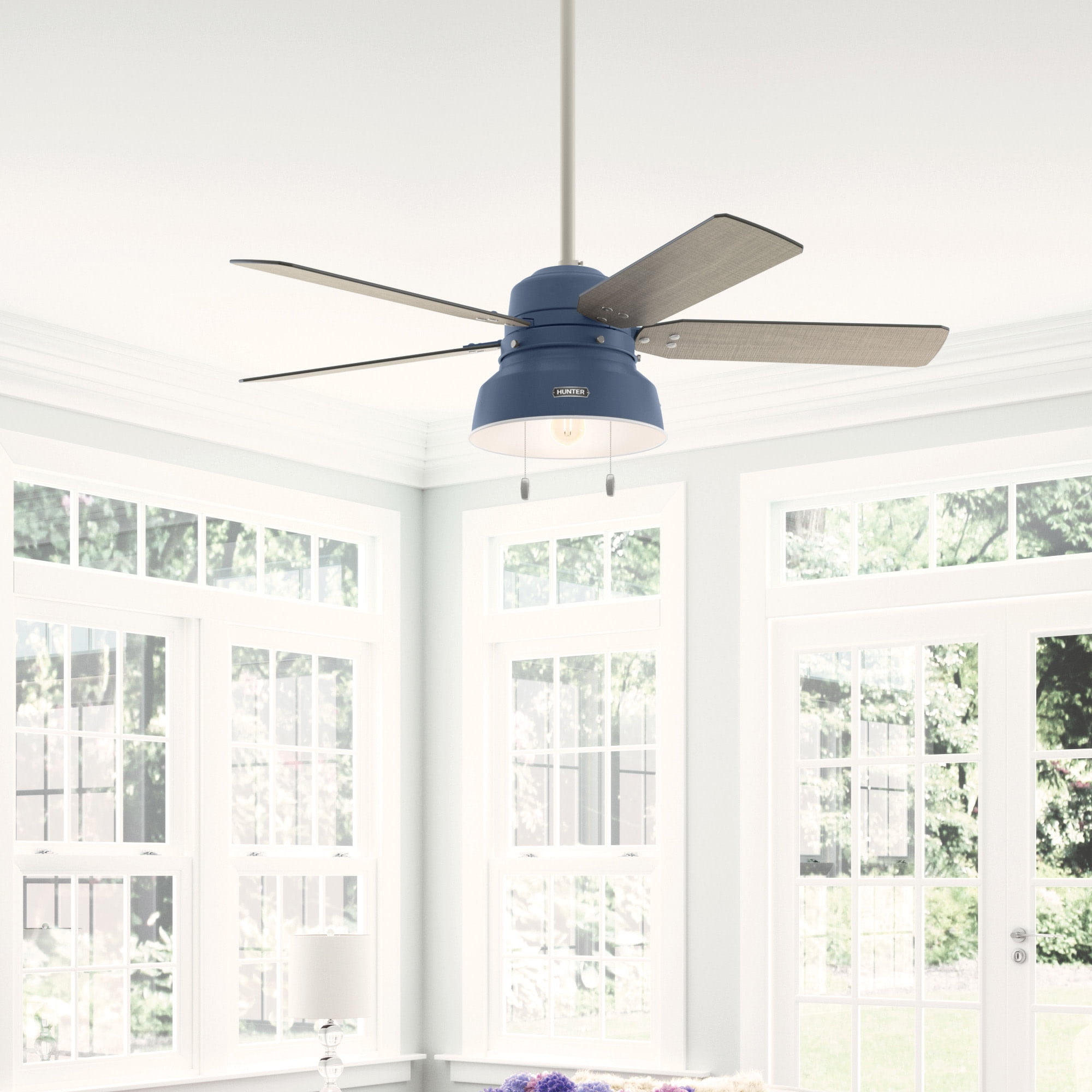 52" Indigo Blue Rustic Ceiling Fan with Light and Remote