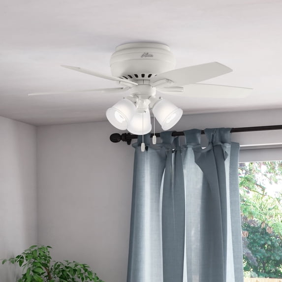 Hunter 42 inch Indoor Ceiling Fan with LED Lights - White Ceiling Fan with Pull Chain, For Bedroom or Living Room, Low Profile Mount, No Remote, 5 Blades, Includes Bulbs - Newsome 51077, Fresh White