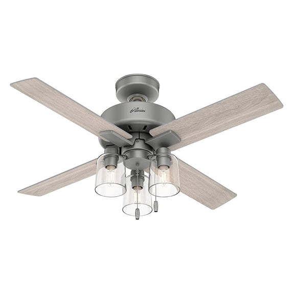 Hunter Fan Company Pelston 44" Small Room Ceiling Fan w/ LED Light, Silver