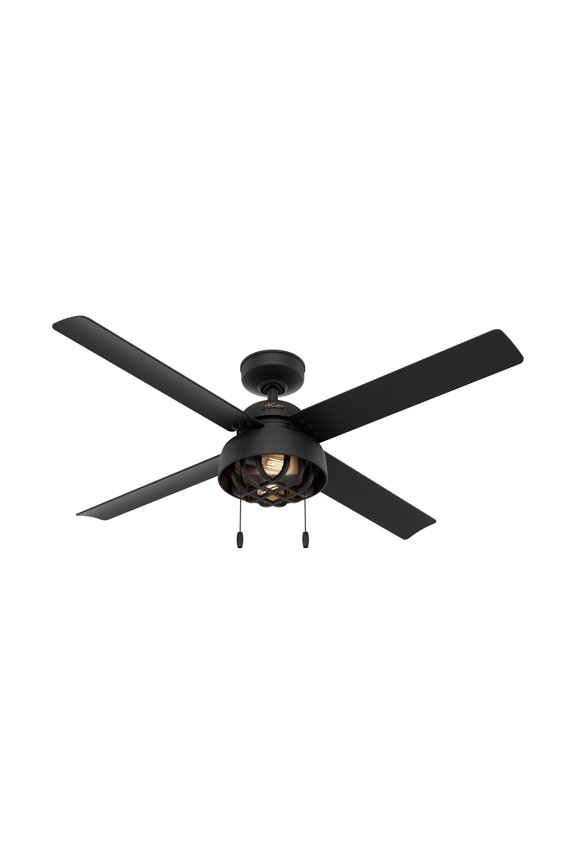 52 inch Outdoor or Indoor Ceiling Fan with LED Light and Pull Chain - Black Ceiling Fan, Standard Mount, 4 Blades, For Patio, Porch, Garage, or Living Room - Spring Mill 50336, Matte Black