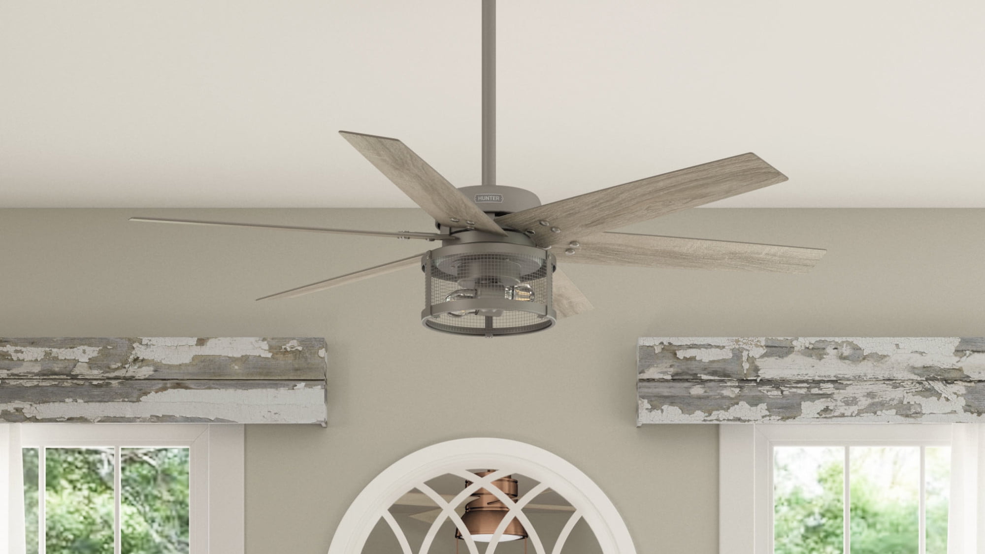 52" Matte Silver 6-Blade Ceiling Fan with LED Light and Remote