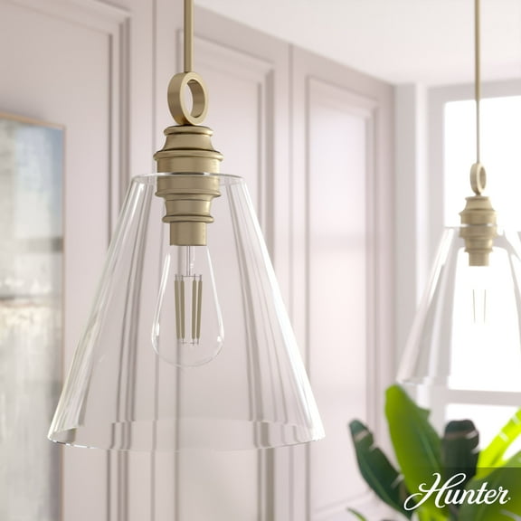 Hunter - Klein 1-light Alturas Gold, Medium Size Pendant Light, Dimmable, Casual Style, Cone Shaped, for Bedrooms, Dining, Living Rooms - 19440