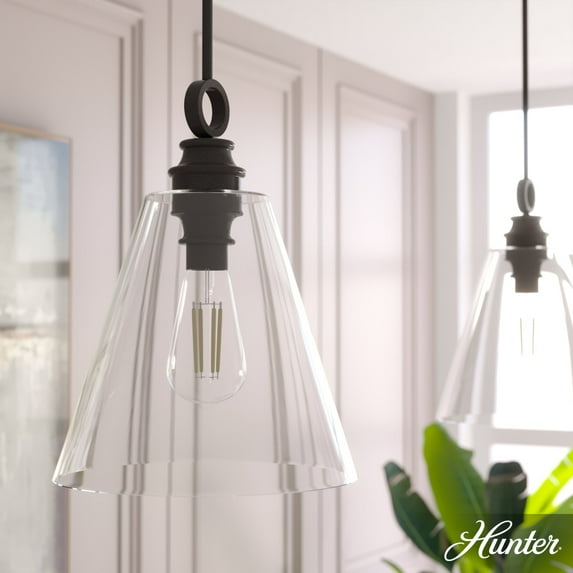 Hunter - Klein 1-light Noble Bronze, Medium Size Pendant Light, Dimmable, Casual Style, Cone Shaped, for Bedrooms, Dining, Living Rooms - 19441
